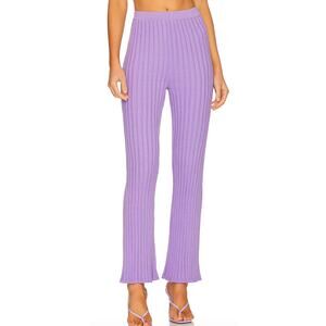 Ronny Kobo Purple Ribbed Knit Pant Lavender SMALL Bodycon Flare Designer $328